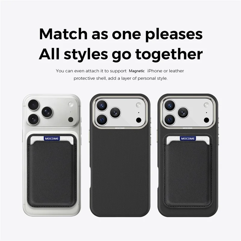 For iPhone 18 Pro Max Case Kompatibel med MagSafe Fint Gittermønster Læder Bagplade Telefonbeskyttelse med Aftagelig Kortholder - Sort