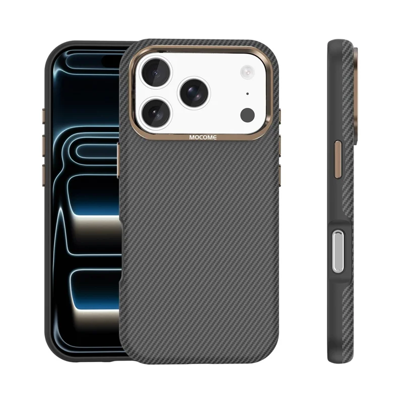 Til iPhone 18 Pro Case Kompatibel med MagSafe Kulfiberstruktur Stødfast Læder TPU PC Beskyttende Cover - Sort