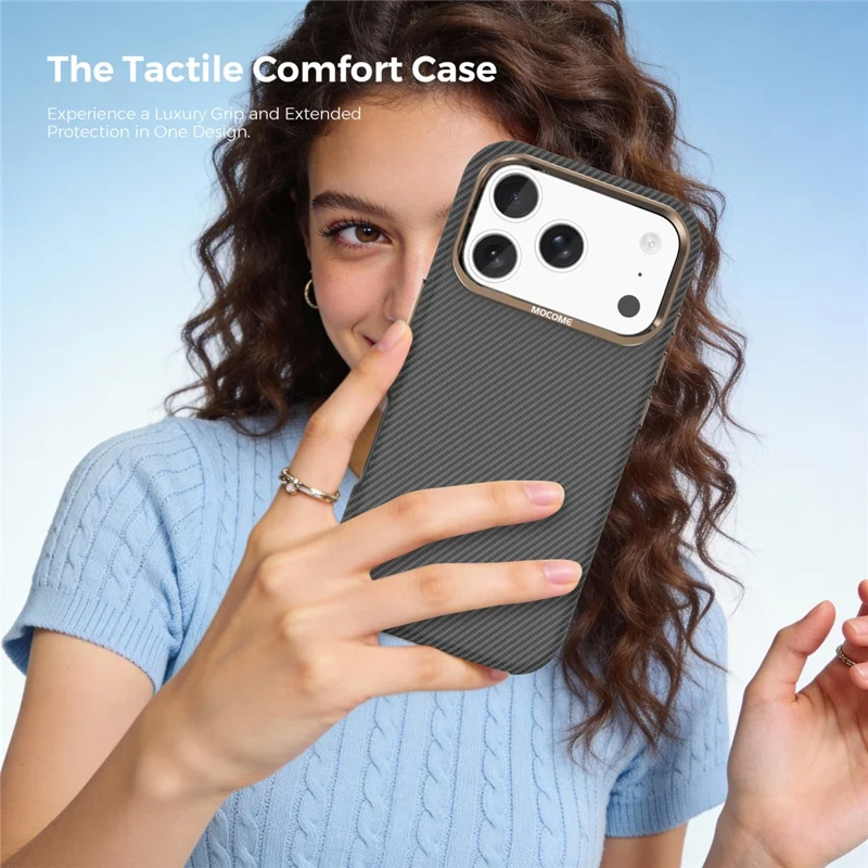 Til iPhone 18 Pro Case Kompatibel med MagSafe Kulfiberstruktur Stødfast Læder TPU PC Beskyttende Cover - Sort