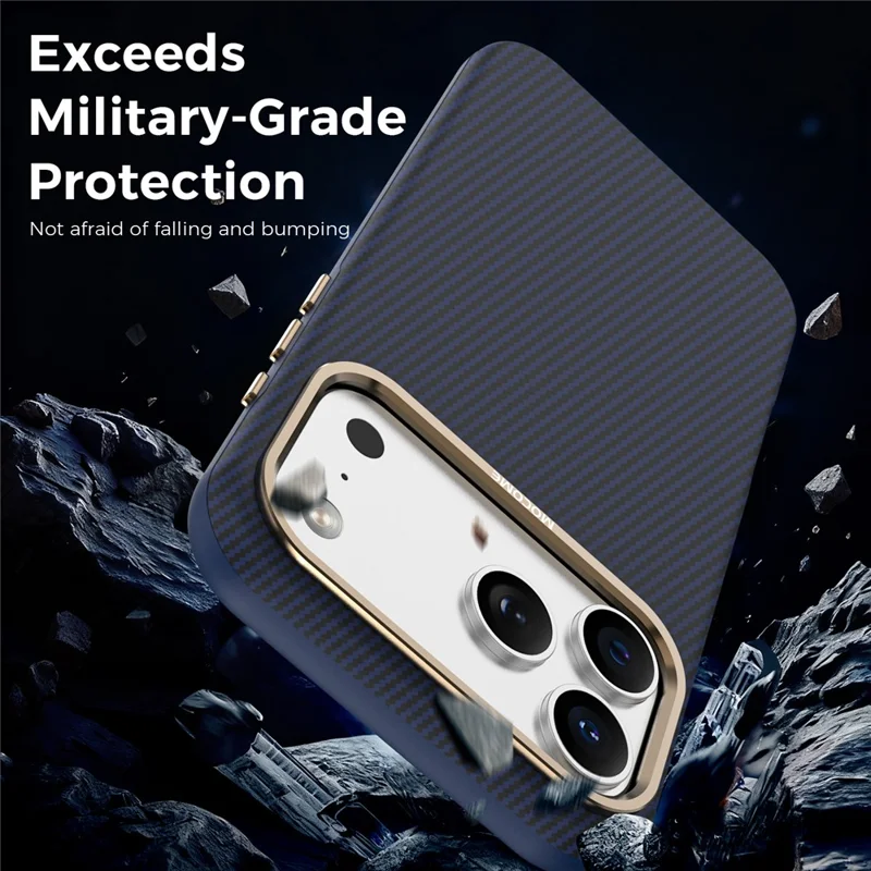 For iPhone 18 Pro Max Case Compatible with MagSafe Carbon Fiber Texture Shockproof Leather TPU PC Protective Cover - Sapphire