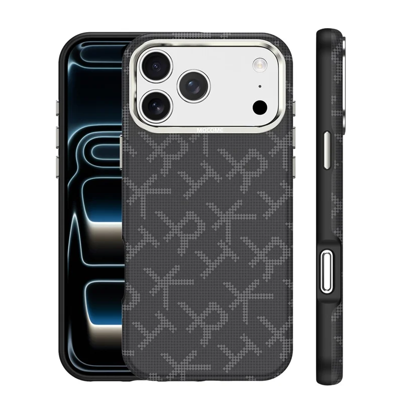 For iPhone 18 Pro Max Magnetisk Case med Aramidfiberstruktur Læder + PC + TPU Stødfast Telefonbeskyttelse - Sort
