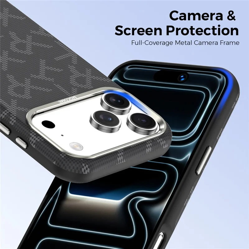 For iPhone 18 Pro Max Magnetisk Case med Aramidfiberstruktur Læder + PC + TPU Stødfast Telefonbeskyttelse - Sort