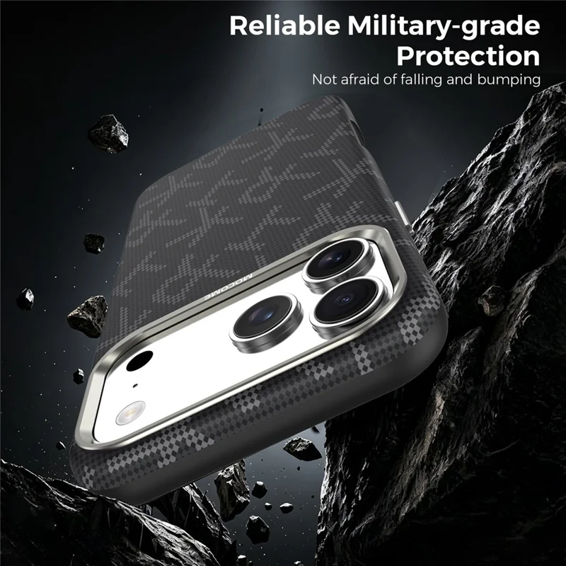 For iPhone 18 Pro Max Magnetisk Case med Aramidfiberstruktur Læder + PC + TPU Stødfast Telefonbeskyttelse - Sort