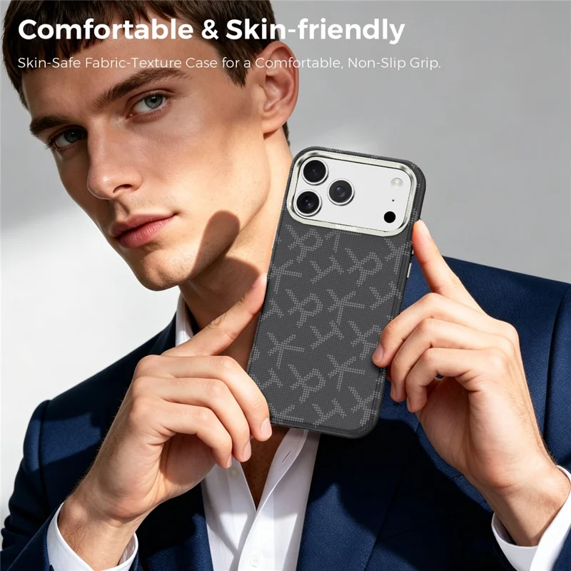 For iPhone 18 Pro Max Magnetisk Case med Aramidfiberstruktur Læder + PC + TPU Stødfast Telefonbeskyttelse - Sort