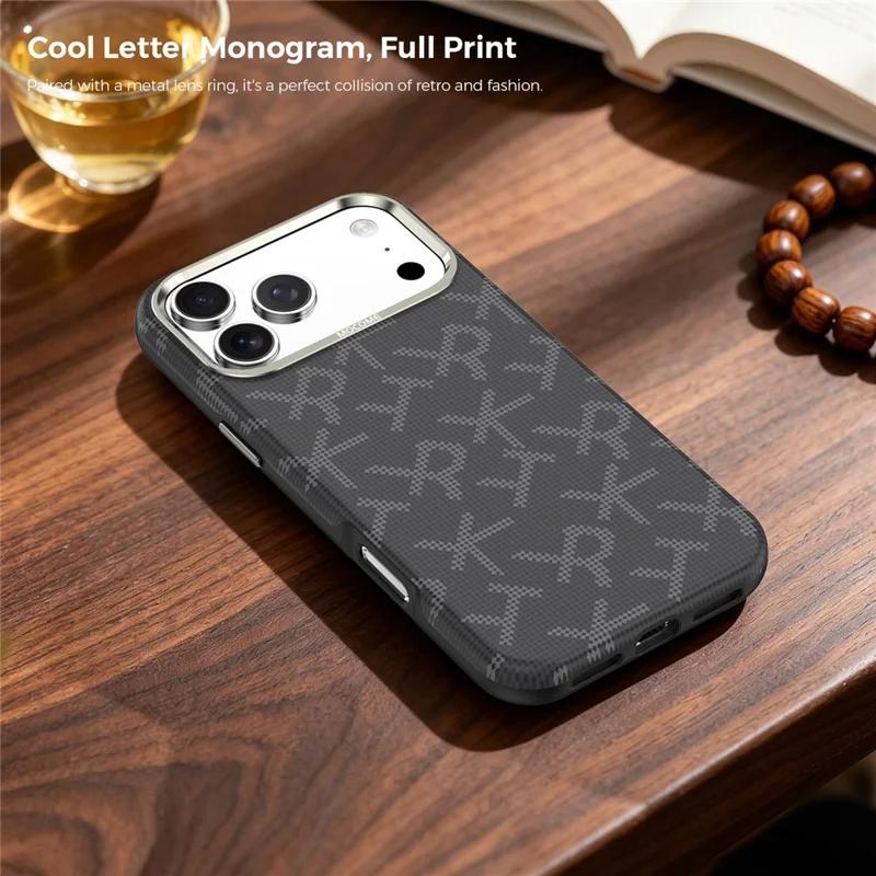 For iPhone 18 Pro Max Magnetisk Case med Aramidfiberstruktur Læder + PC + TPU Stødfast Telefonbeskyttelse - Sort