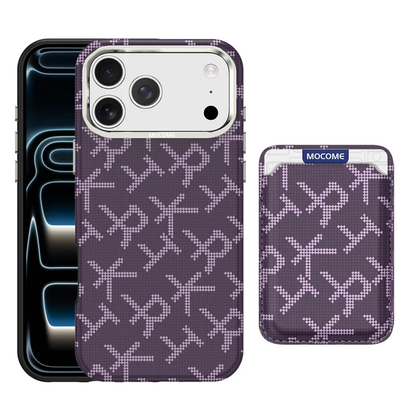 For iPhone 18 Pro Magnetisk Case Aramidfiberstruktur Læder Telefon Bagdæksel med Kortholder - Lilla