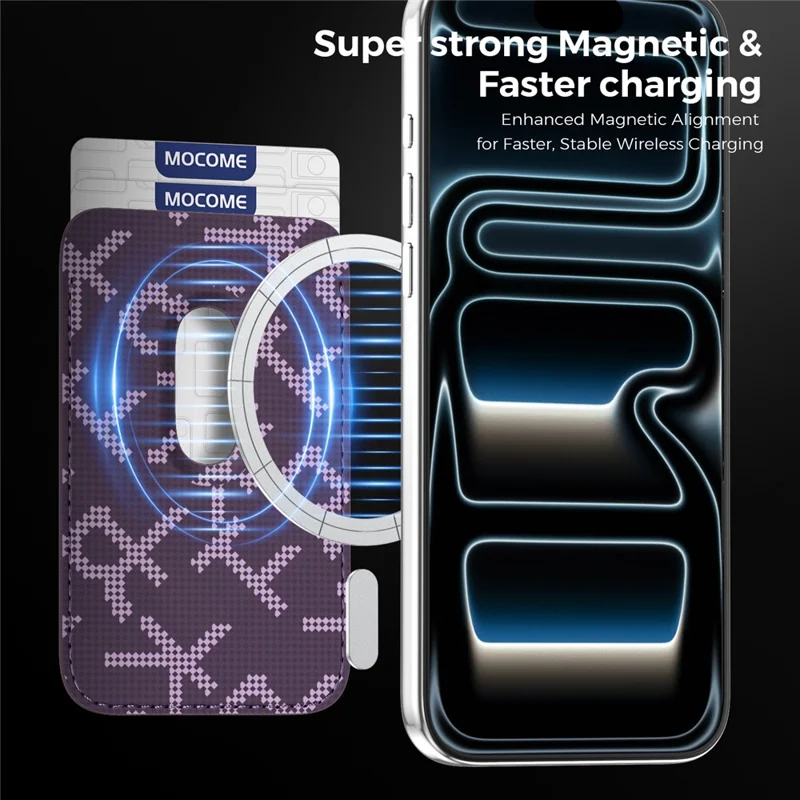 For iPhone 18 Pro Magnetisk Case Aramidfiberstruktur Læder Telefon Bagdæksel med Kortholder - Lilla