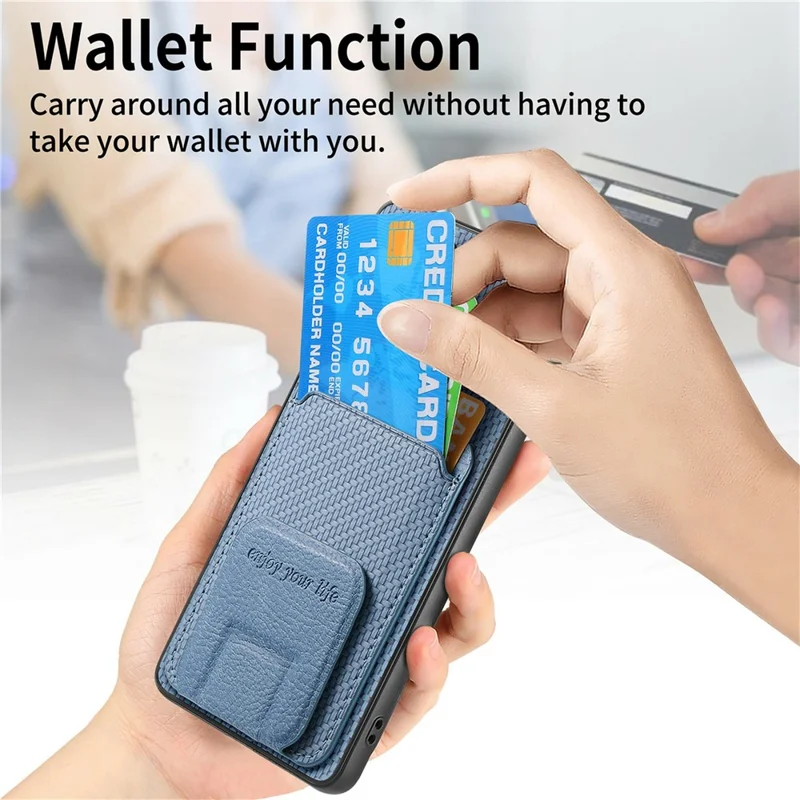 For Xiaomi 17T Case Card Holder Kickstand Fiber Texture Phone Cover with Tempered Glass Screen Protector - Blue
