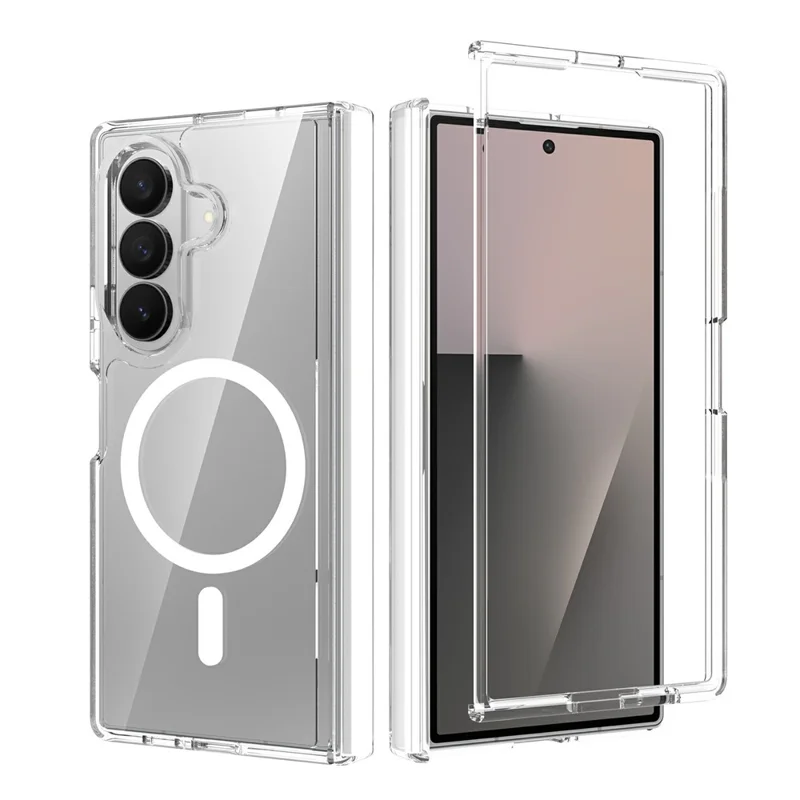 2Pcs for Samsung Galaxy Z Fold8 Ultra Magnetic Case Shockproof Acrylic Clear Cover with Tempered Glass Screen Protector - Transparent