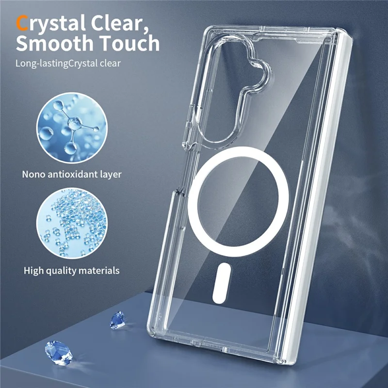 2Pcs for Samsung Galaxy Z Fold8 Ultra Magnetic Case Shockproof Acrylic Clear Cover with Tempered Glass Screen Protector - Transparent