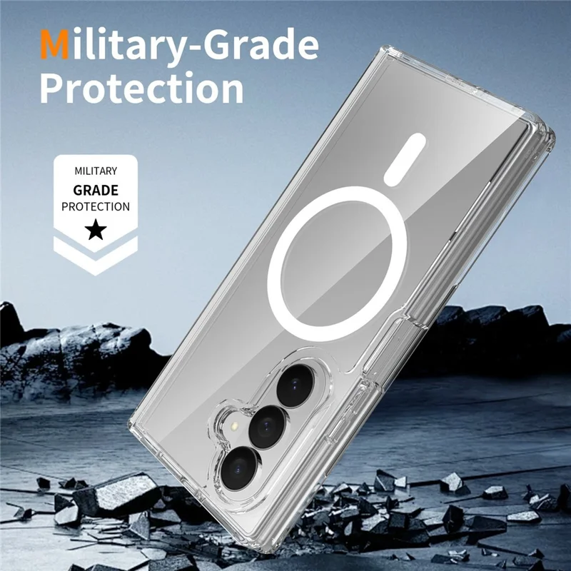 2Pcs for Samsung Galaxy Z Fold8 Ultra Magnetic Case Shockproof Acrylic Clear Cover with Tempered Glass Screen Protector - Transparent