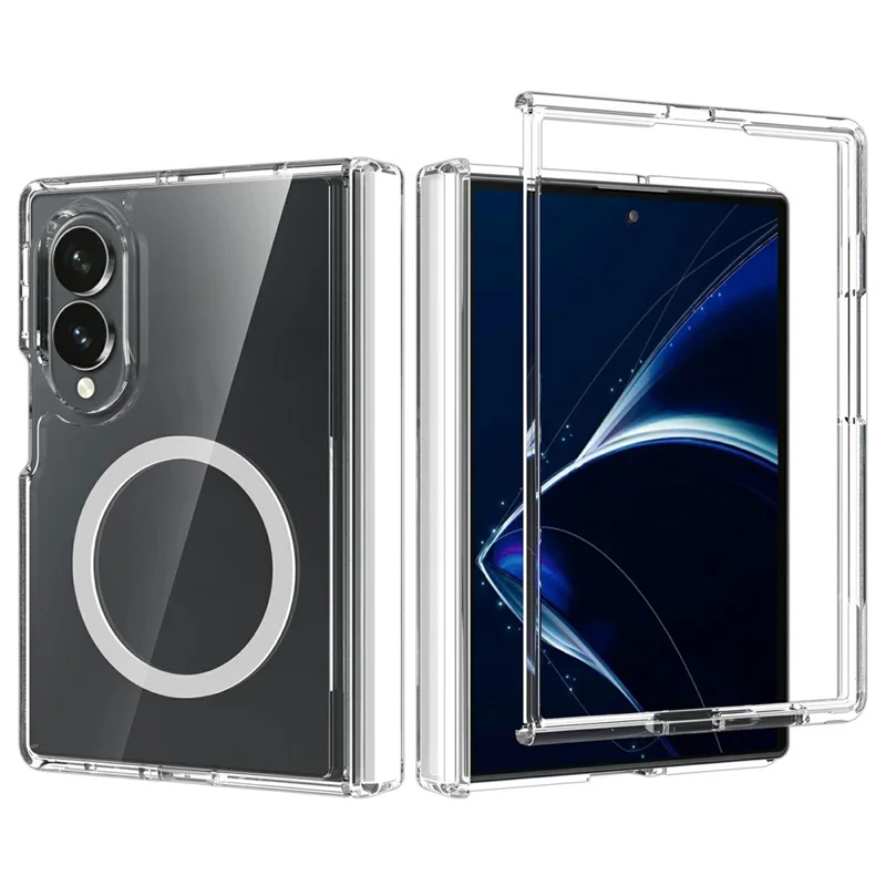 2Pcs for Samsung Galaxy Z Fold8 Magnetic Case Shockproof Acrylic Clear Cover with Tempered Glass Screen Protector - Transparent