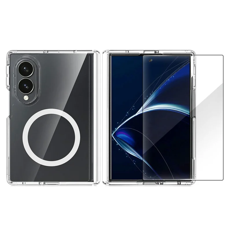 2Pcs for Samsung Galaxy Z Fold8 Magnetic Case Shockproof Acrylic Clear Cover with Tempered Glass Screen Protector - Transparent