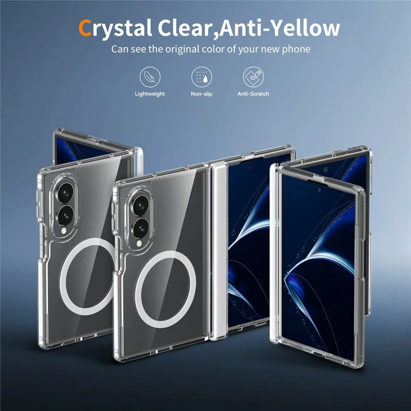 2Pcs for Samsung Galaxy Z Fold8 Magnetic Case Shockproof Acrylic Clear Cover with Tempered Glass Screen Protector - Transparent