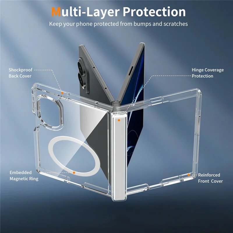 2Pcs for Samsung Galaxy Z Fold8 Magnetic Case Shockproof Acrylic Clear Cover with Tempered Glass Screen Protector - Transparent
