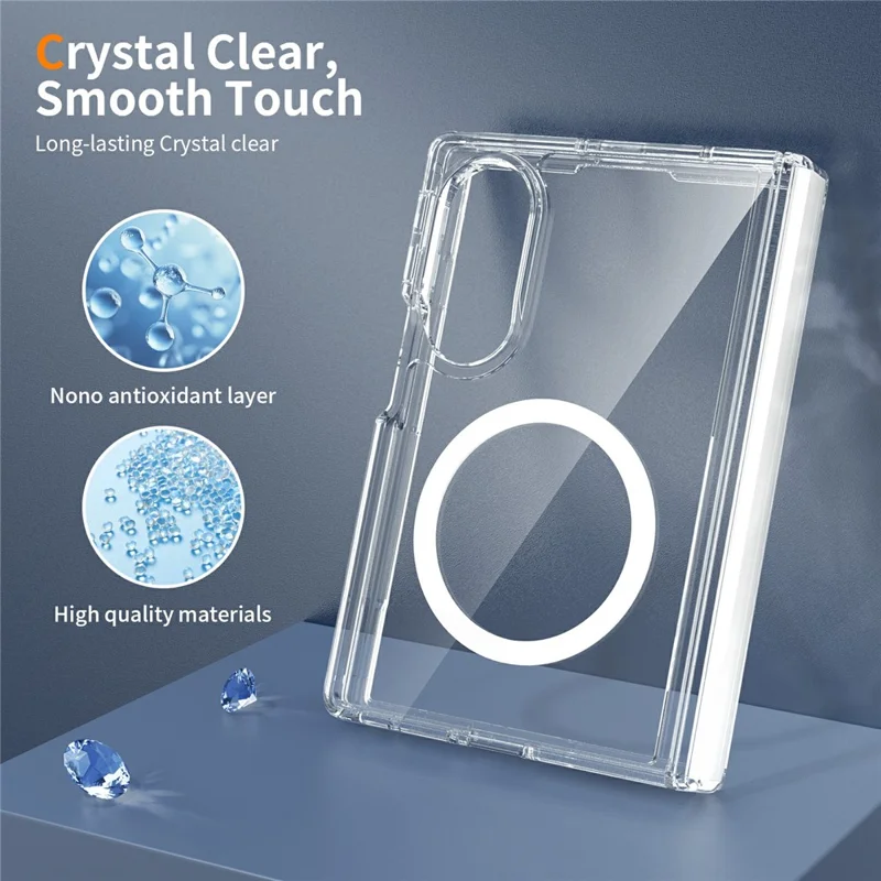 2Pcs for Samsung Galaxy Z Fold8 Magnetic Case Shockproof Acrylic Clear Cover with Tempered Glass Screen Protector - Transparent