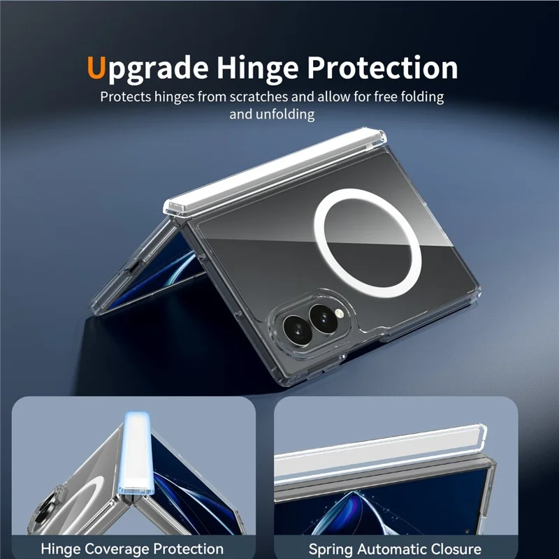 2Pcs for Samsung Galaxy Z Fold8 Magnetic Case Shockproof Acrylic Clear Cover with Tempered Glass Screen Protector - Transparent
