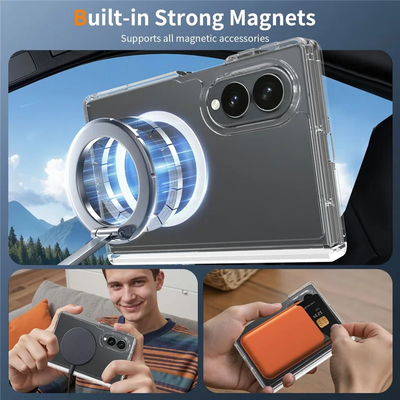 2Pcs for Samsung Galaxy Z Fold8 Magnetic Case Shockproof Acrylic Clear Cover with Tempered Glass Screen Protector - Transparent
