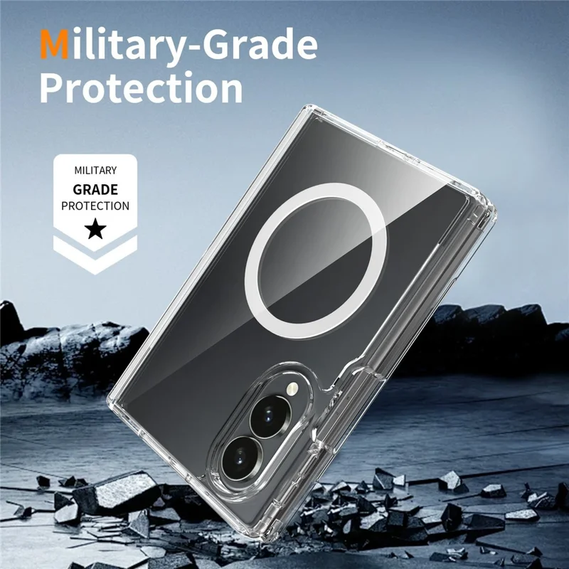 2Pcs for Samsung Galaxy Z Fold8 Magnetic Case Shockproof Acrylic Clear Cover with Tempered Glass Screen Protector - Transparent