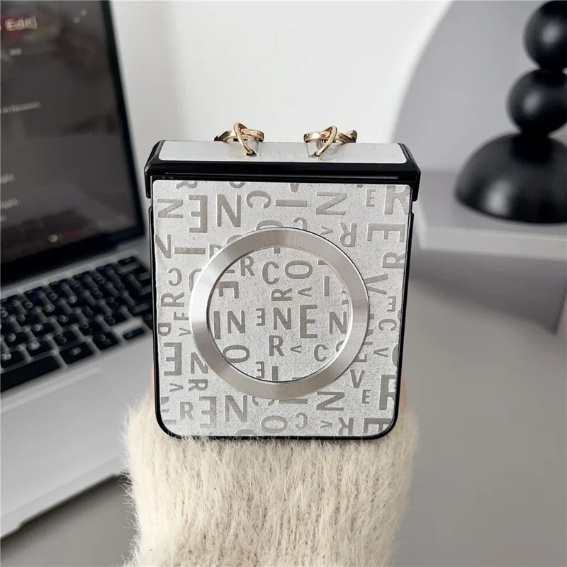 For Samsung Galaxy Z Flip8 Magnetic Case Letter Pattern Leather + PC Foldable Phone Cover with Lanyard - Brown