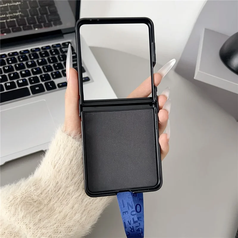 For Samsung Galaxy Z Flip8 Magnetic Case Letter Pattern Leather + PC Foldable Phone Cover with Lanyard - Brown