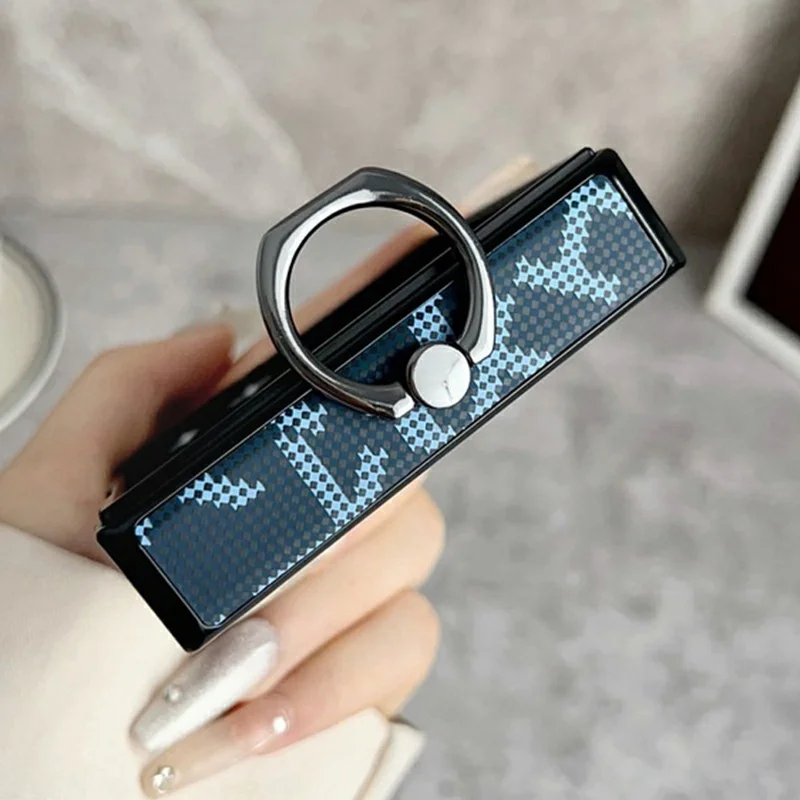 For Samsung Galaxy Z Flip8 Magnetic Case Pixelated Letter Pattern Leather + PC Folding Phone Cover with Ring Kickstand - Black