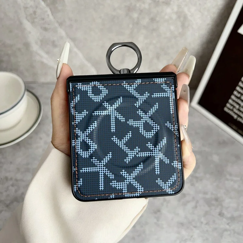 For Samsung Galaxy Z Flip8 Magnetic Case Pixelated Letter Pattern Leather + PC Folding Phone Cover with Ring Kickstand - Black