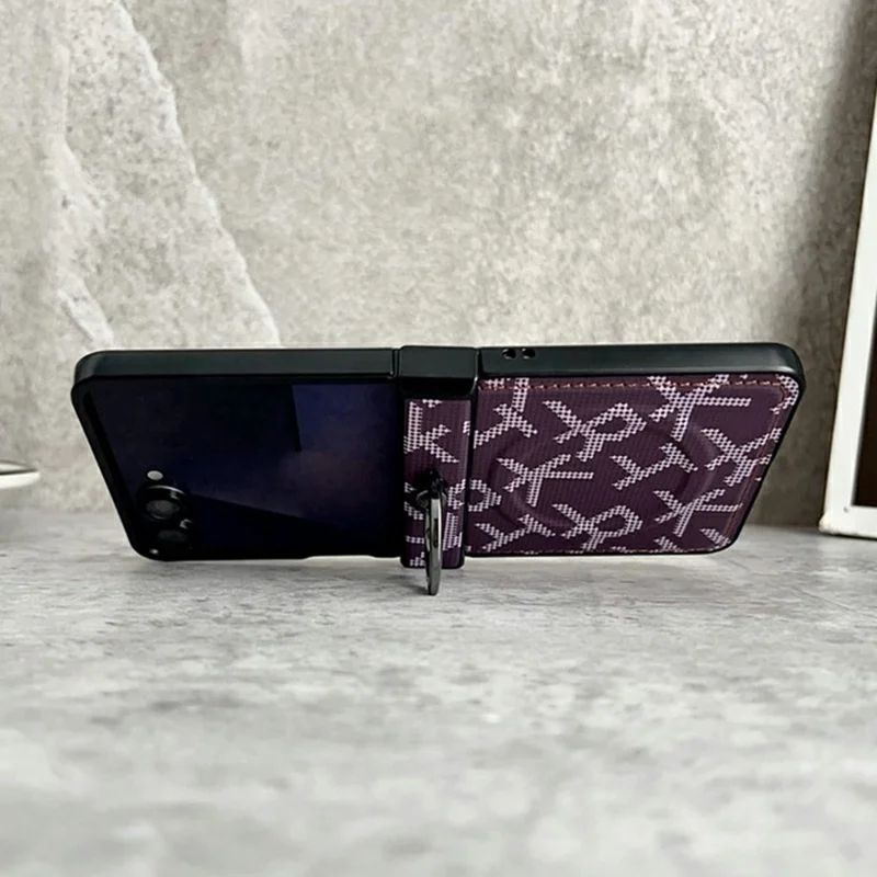 For Samsung Galaxy Z Flip8 Magnetic Case Pixelated Letter Pattern Leather + PC Folding Phone Cover with Ring Kickstand - Black