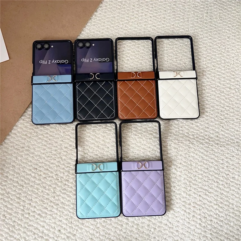 For Samsung Galaxy Z Flip8 Case Air Cushion V-Pattern Diamond Grid Leather + PC Phone Cover with Lanyard - Blue