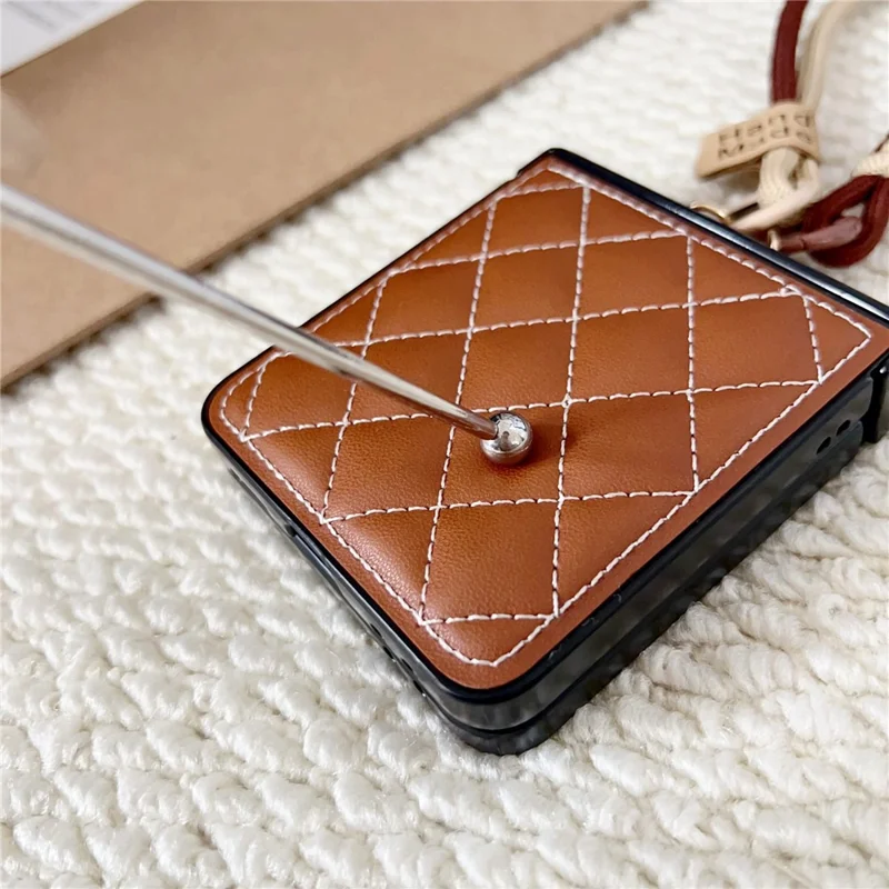 For Samsung Galaxy Z Flip8 Case Air Cushion V-Pattern Diamond Grid Leather + PC Phone Cover with Lanyard - Blue