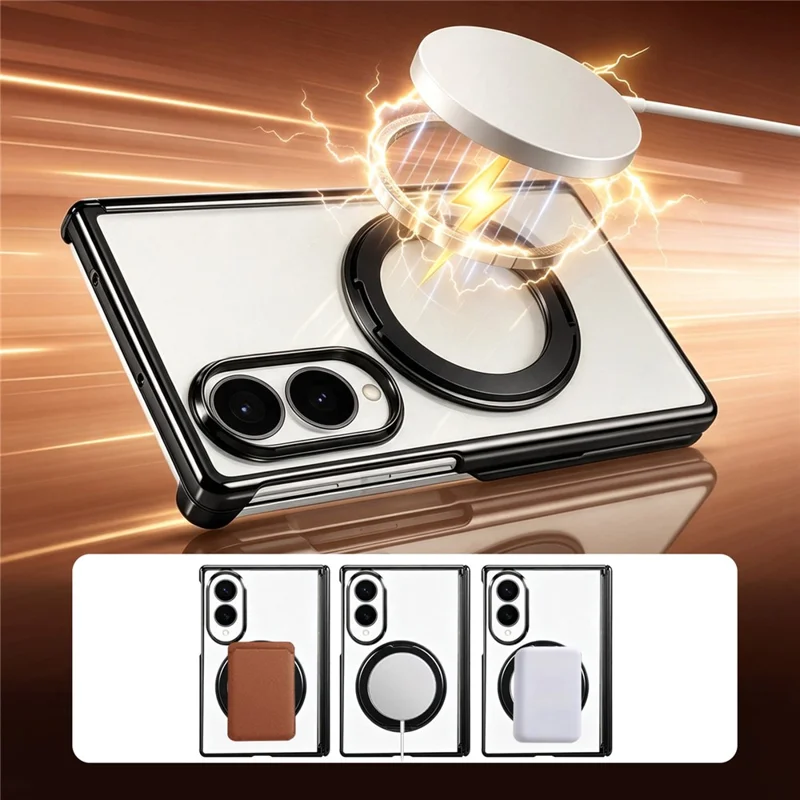 For Samsung Galaxy Z Fold8 Case Magnetic Rotating Kickstand Clear PC Phone Cover - Red