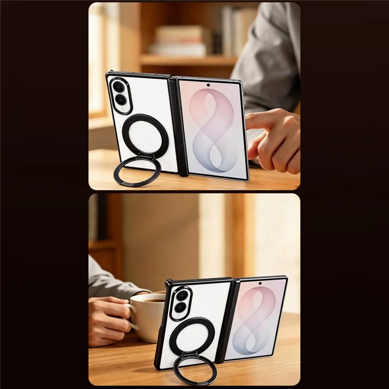 For Samsung Galaxy Z Fold8 Case Magnetic Rotating Kickstand Clear PC Phone Cover - Red