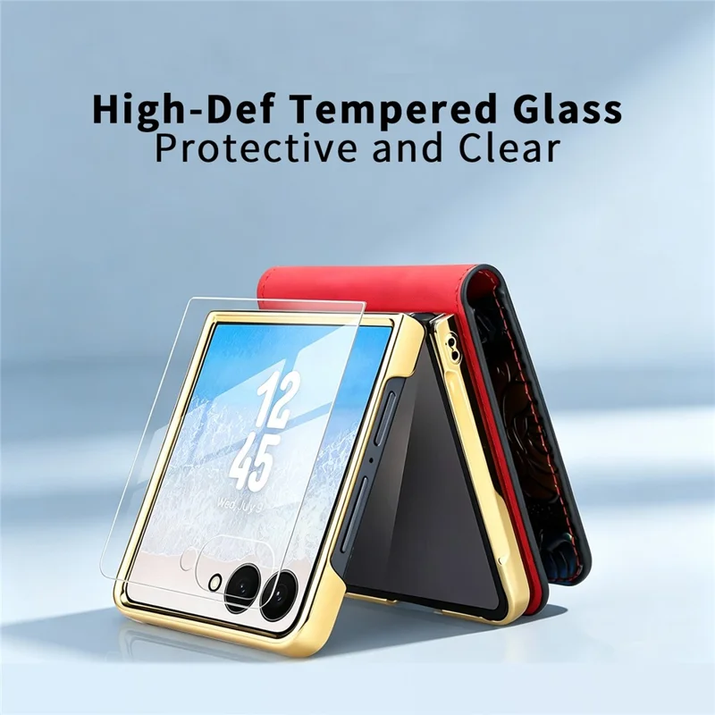 For Samsung Galaxy Z Flip8 Kickstand Case Flower Pattern Leather + PC Phone Cover with Back Film - Red