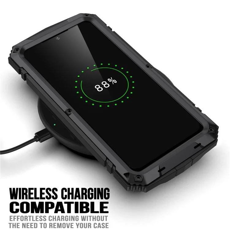 R-JUST For Samsung Galaxy S23 Waterproof Drop-Proof Case Kickstand Back Cover with Tempered Glass - Black
