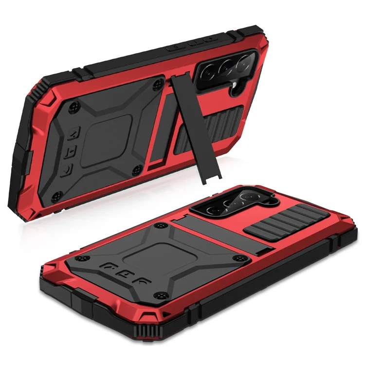 R-JUST Para Samsung Galaxy S23 Funda Resistente al Agua y Golpes con Soporte y Cristal Templado - Rojo