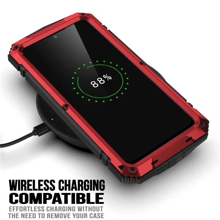 R-JUST Para Samsung Galaxy S23 Funda Resistente al Agua y Golpes con Soporte y Cristal Templado - Rojo