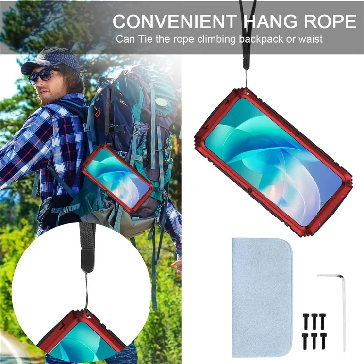 R-JUST Para Samsung Galaxy S23 Funda Resistente al Agua y Golpes con Soporte y Cristal Templado - Rojo