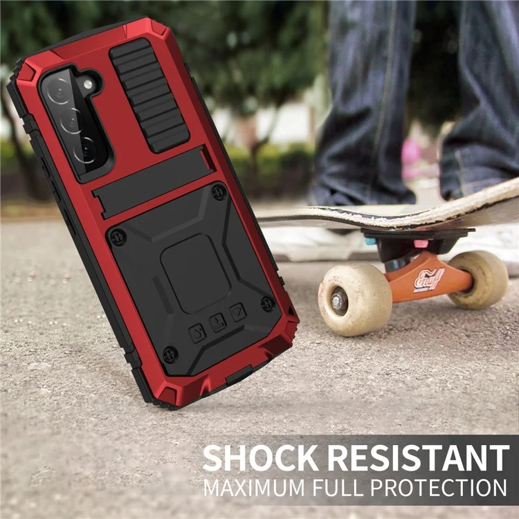 R-JUST Para Samsung Galaxy S23 Funda Resistente al Agua y Golpes con Soporte y Cristal Templado - Rojo