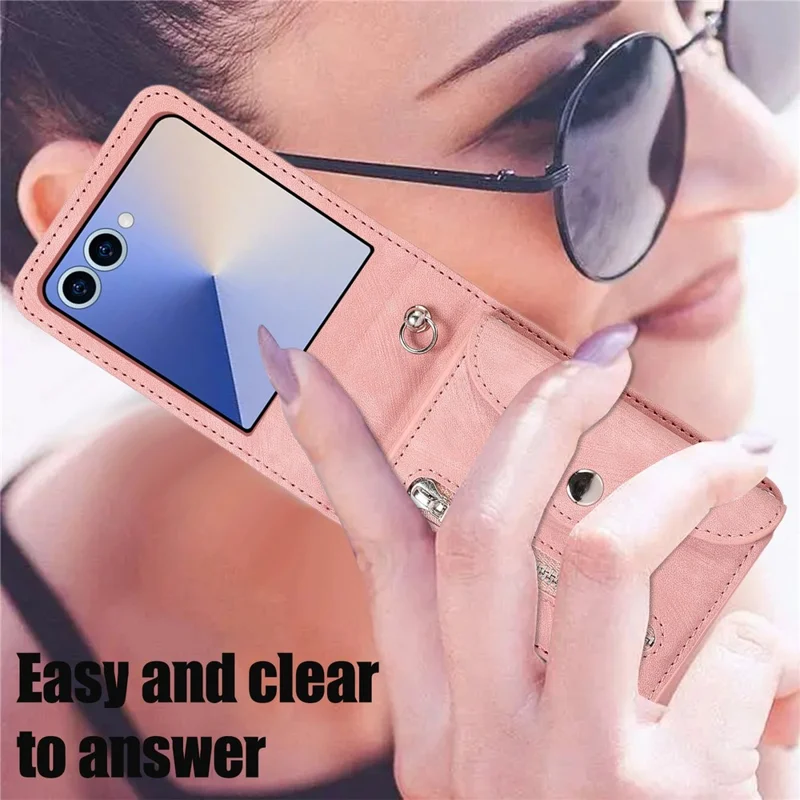 For Samsung Galaxy Z Flip8 Case RFID Blocking Card Holder Kickstand PU Leather + PC Phone Cover - Rose Gold