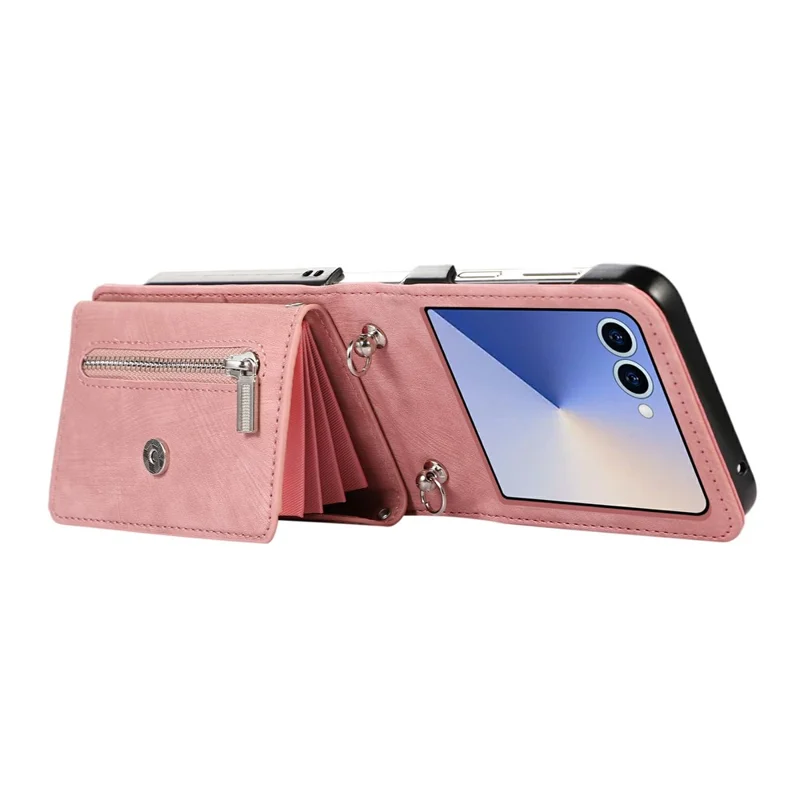 For Samsung Galaxy Z Flip8 Case RFID Blocking Card Holder Kickstand PU Leather + PC Phone Cover - Rose Gold