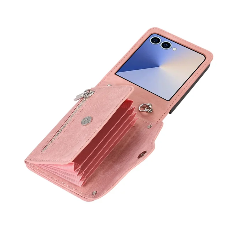 For Samsung Galaxy Z Flip8 Case RFID Blocking Card Holder Kickstand PU Leather + PC Phone Cover - Rose Gold