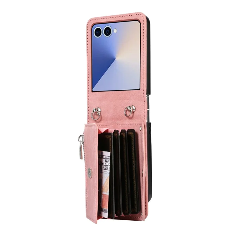 For Samsung Galaxy Z Flip8 Case RFID Blocking Card Holder Kickstand PU Leather + PC Phone Cover - Rose Gold