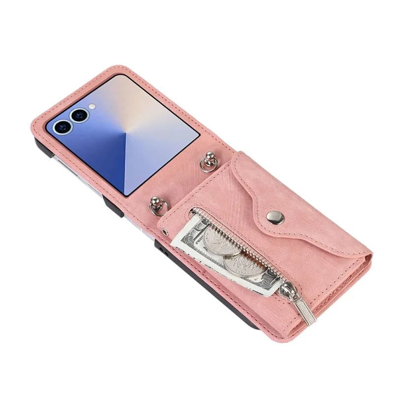 For Samsung Galaxy Z Flip8 Case RFID Blocking Card Holder Kickstand PU Leather + PC Phone Cover - Rose Gold