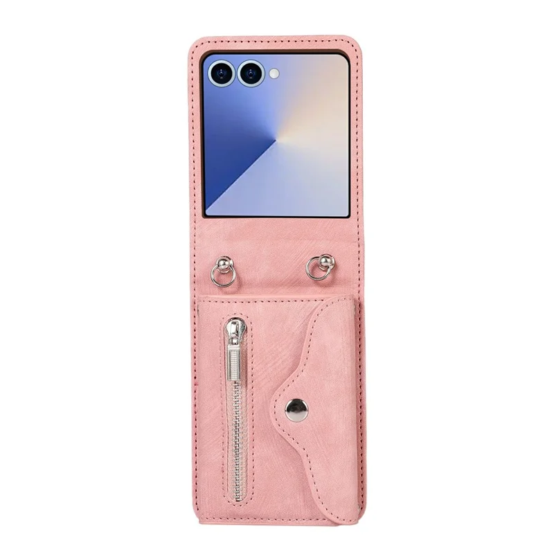 For Samsung Galaxy Z Flip8 Case RFID Blocking Card Holder Kickstand PU Leather + PC Phone Cover - Rose Gold