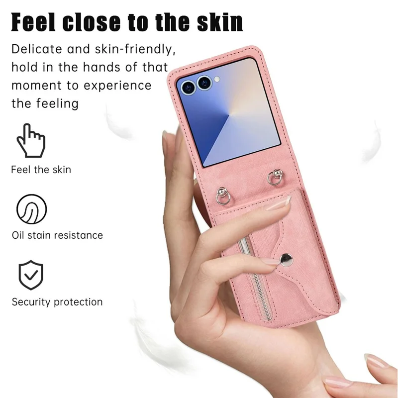 For Samsung Galaxy Z Flip8 Case RFID Blocking Card Holder Kickstand PU Leather + PC Phone Cover - Rose Gold