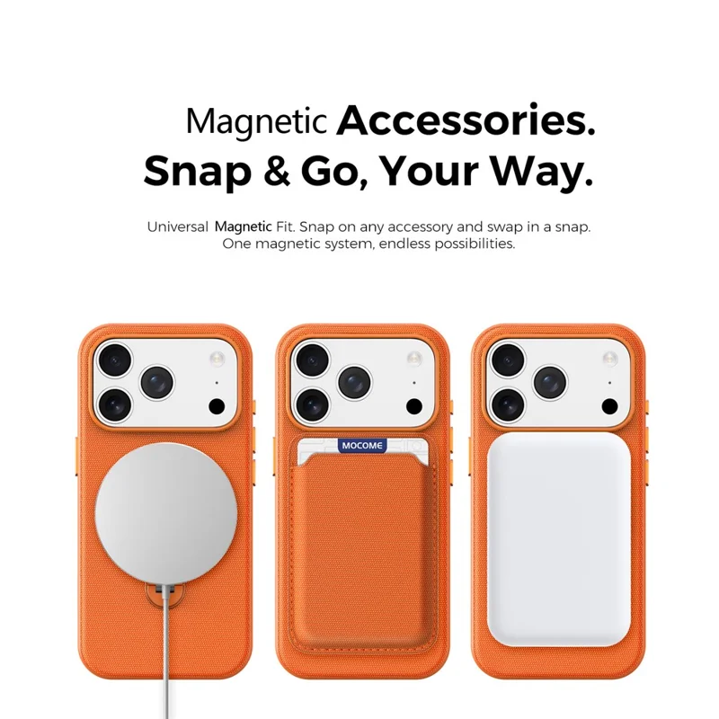 For iPhone 18 Pro Case Magnetic Rotating Kickstand Tech Fabric TPU Protective Cover - Orange