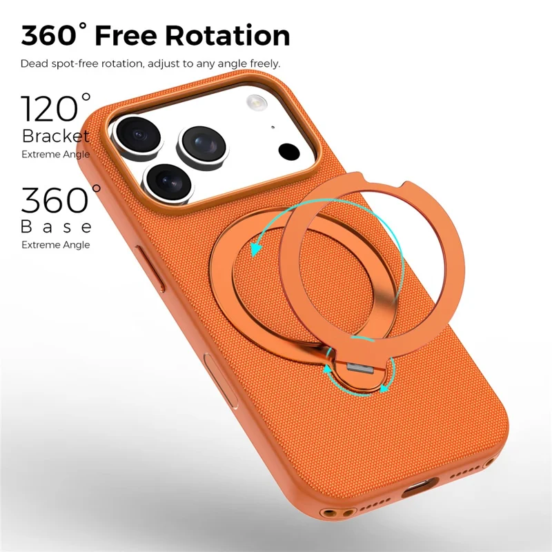 For iPhone 18 Pro Max Case Magnetic Rotating Kickstand Tech Fabric TPU Protective Cover - Orange