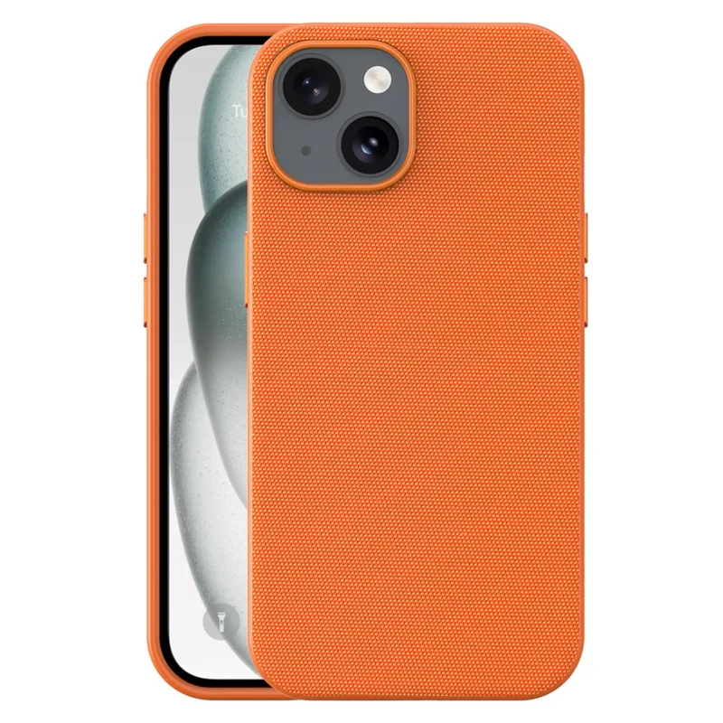 Magnetische Hülle für iPhone 15, mit Tech-Stoff beschichtete TPU + PC Anti-Drop-Handyhülle – Orange