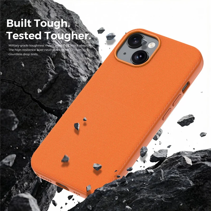Magnetische Hülle für iPhone 15, mit Tech-Stoff beschichtete TPU + PC Anti-Drop-Handyhülle – Orange