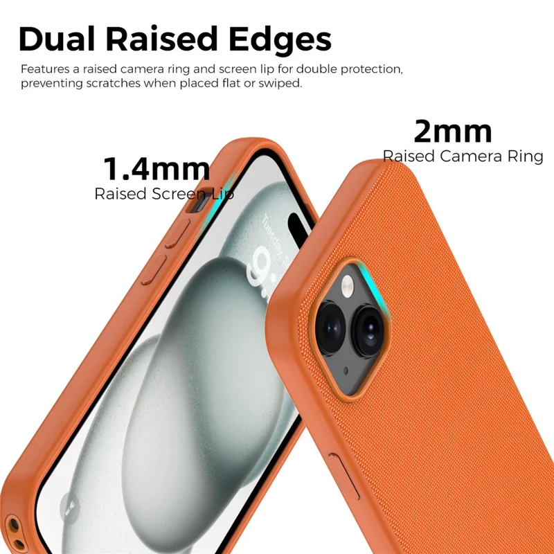 Magnetische Hülle für iPhone 15, mit Tech-Stoff beschichtete TPU + PC Anti-Drop-Handyhülle – Orange